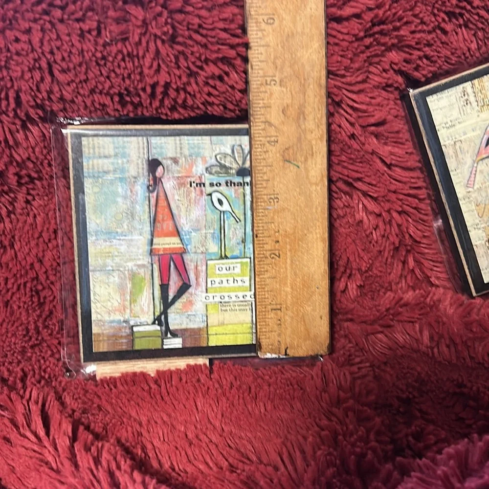 Lot of 2 Vintage Girl Designs Wood Plaques Dear Friend (often) & Thankful (path)